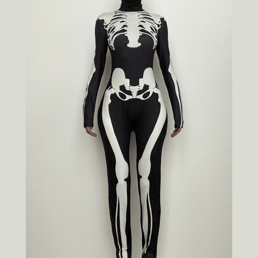 BerriesJam - Skull Pattern High Neck Long Sleeve Jumpsuit