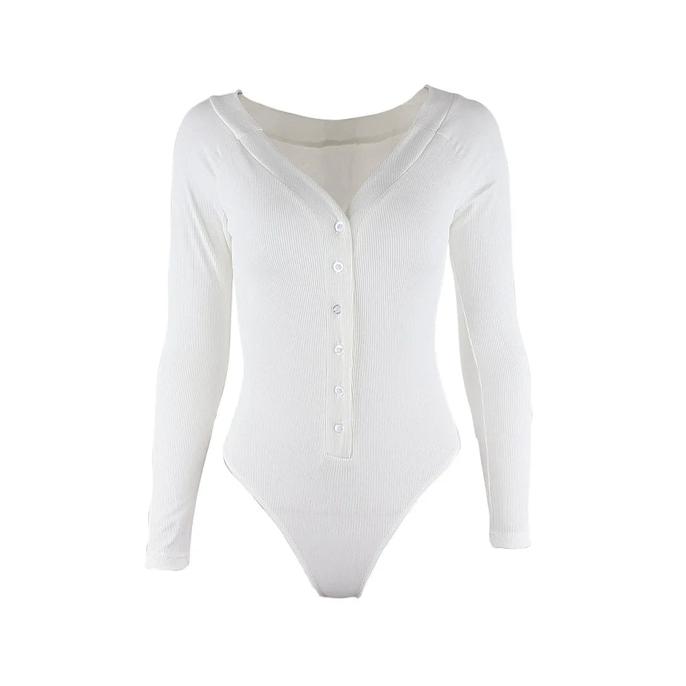 Sexy Solid Color Slim One Piece Long Sleeve Bodysuits